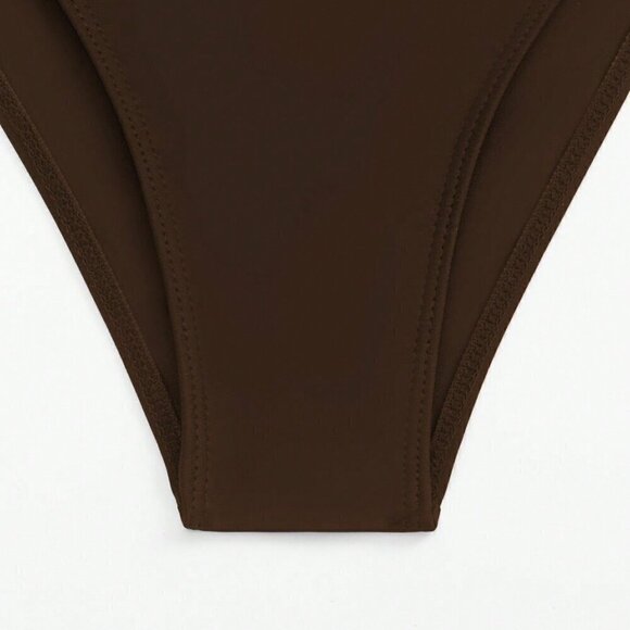 Coffee Brown Women's Summer Beach Cut Out Back One-Piece Swimsuit Bathing Suit - Picture 3 of 8